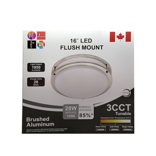 16 INCH 3CCT LED FLUSH MOUNT WITH CHROME RING