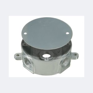 Weatherproof Round Box with Cover 5 x 1/2” hole with 4 plugs & cover